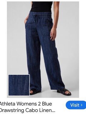 Athleta Navy Blue Cabo Drawstring Linen Pants